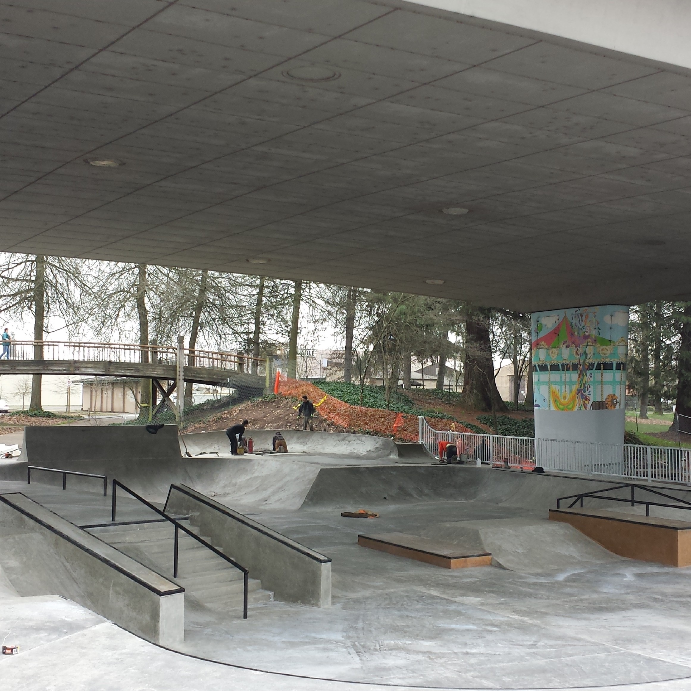 Steel Rails during installation for Skateboard Park in Eugene, OR